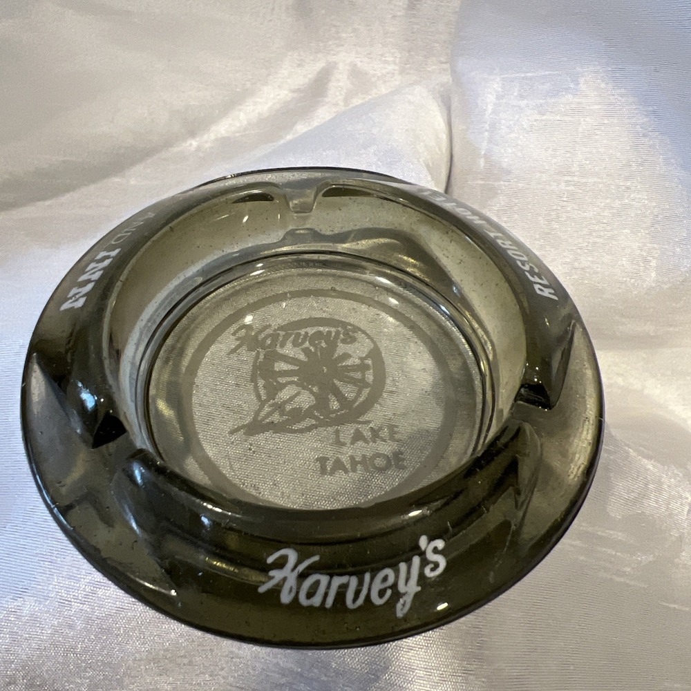 VTG Harvey's Stateline Resort Hotel Lake‎ Tahoe Nevada Glass Ashtray Casino Grey